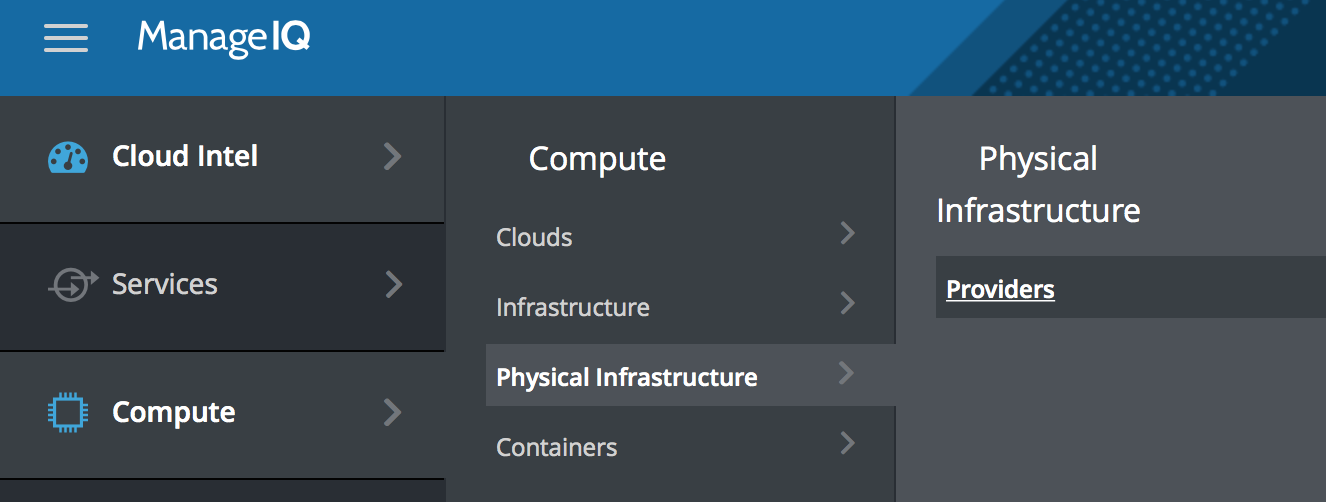 Physical Infrastructure Menu