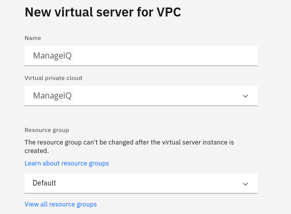 Figure showing New virtual server for VPC.