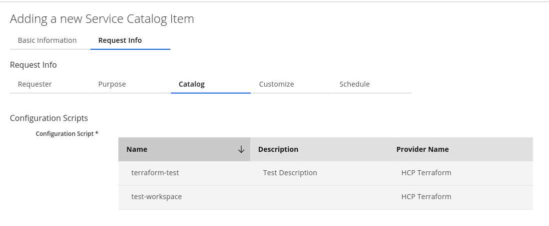 request info configuration script