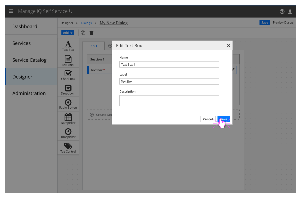 Element editor modal