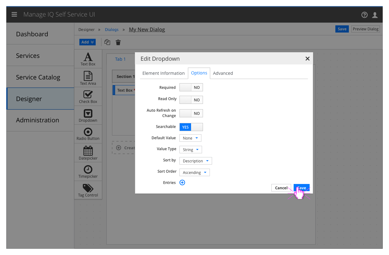 Enabling searchability in a dropdown